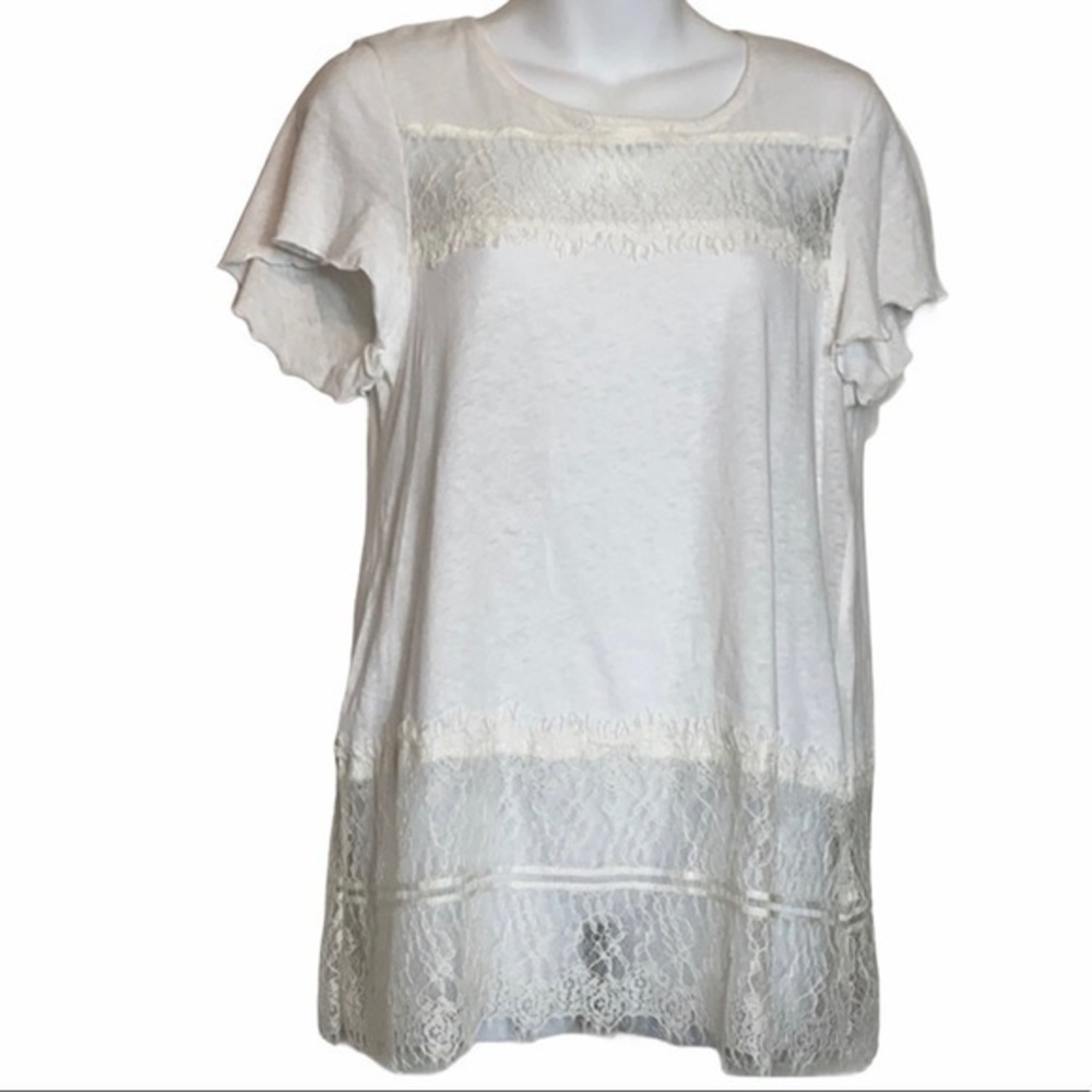 Anthropologie Deletta Creme T-shirt with Lace